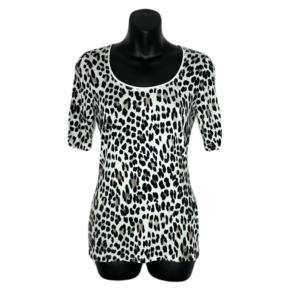 White House Black Market Animal Print Short Ruched Sleeve Fitted Top